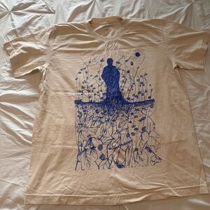 Men's Beige T-Shirt with Blue Graphic Design